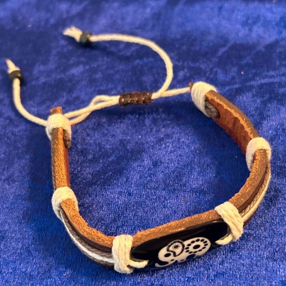 Vintage Elephant Adjustable Leather Cord Bracelet